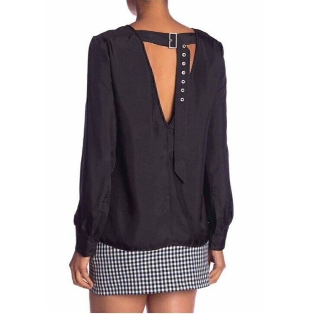 Tibi Mendini Twill V Neck Buckle Back Satin Top 2